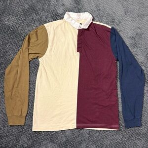 Eighty Eight Vibes Colorblock Rugby Shirt Mens Small Long Sleeve Polo Streetwear